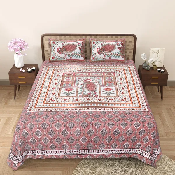 Pink_Cotton_Royal_Peacock_Harmony_Double_Bedsheet_With_Pillow_Cover
